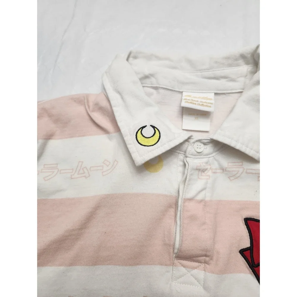 Sailor Moon Polo Shirt Womens XL Pink Stripe Long Sleeve BoxLunch Anime Cosplay